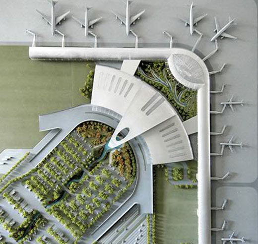 airport terminal plans. A symmetrical plan faces the